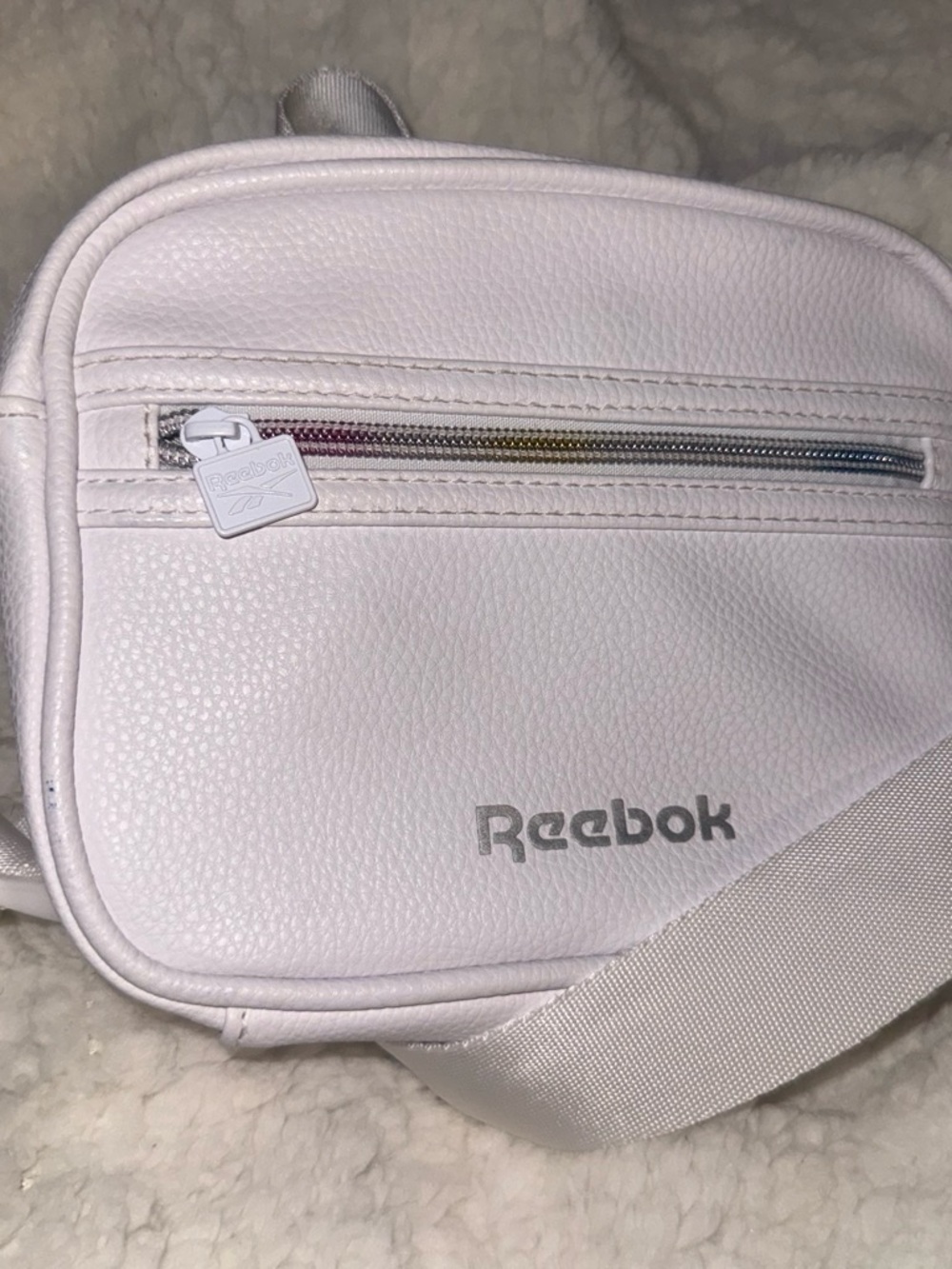 Reebok White Crossbody Bag with Rainbow Zipper Accent